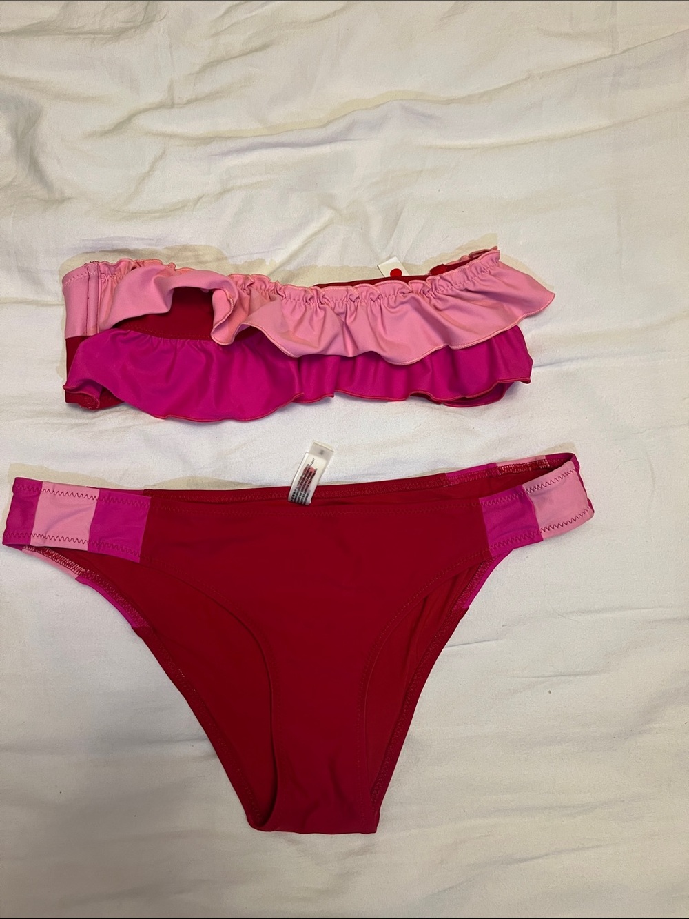 Solid & Striped Pink Ruffle Bikini S Top M Bottom